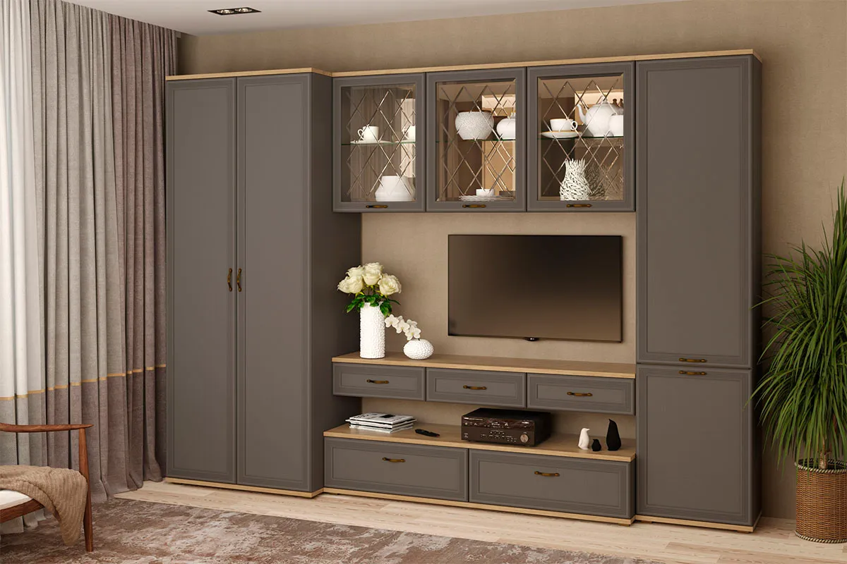 Антресоль АН-1051-ГС-СО (Гикори Джексон светлый/Серый Оникс) — Мебель-центр Озерцо