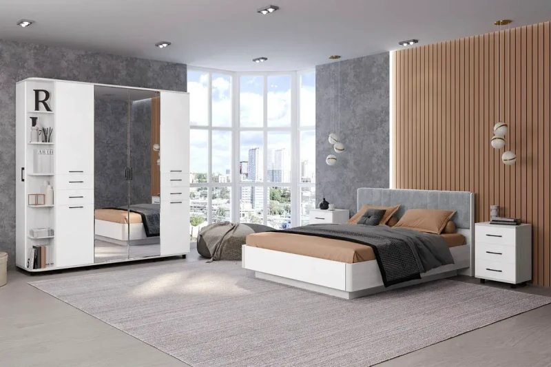 Спальня Грейс комплект 1 (Снежный Ясень/Белый Бриллиант Глянцевый) - купить в Озерце