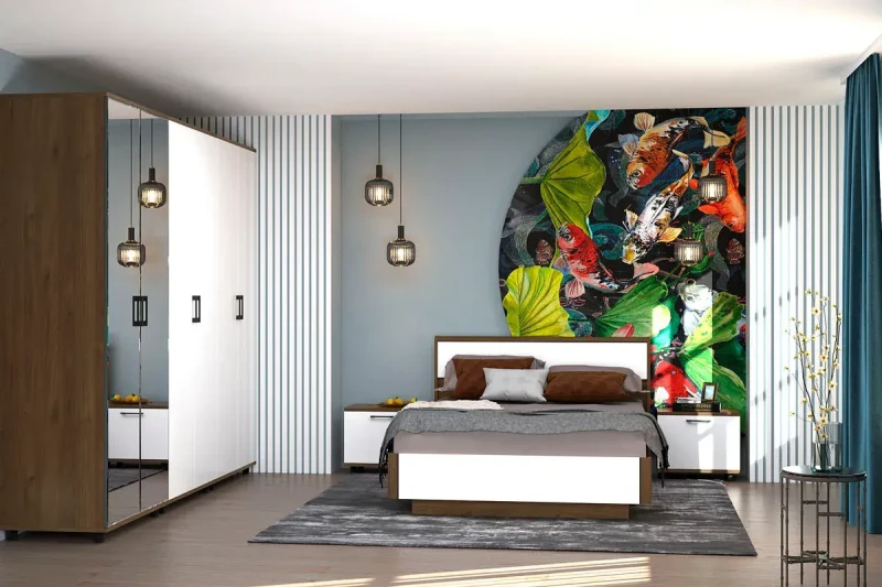 Спальня Грейс комплект 5 (Гикори Джексон Темный/Белый Бриллиант Глянцевый) - купить в Озерце