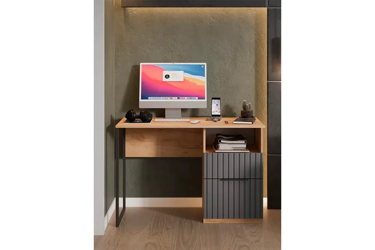 Стол письменный Хилтон Тип 1 (Дуб Крафт золотой/Графит матовый) — Мебель-центр Озерцо