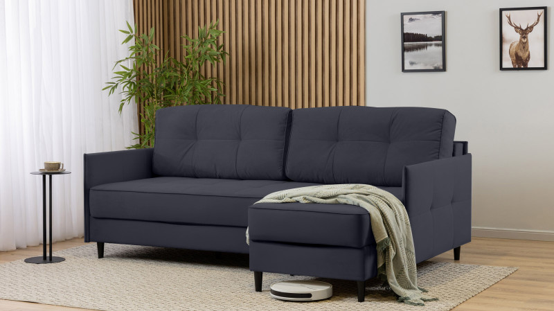 Диван Amani Pro угловой с узкими подлокотниками, ножки: пластик, Тк. Sky Velvet 40 156x217 — купить в Озерце