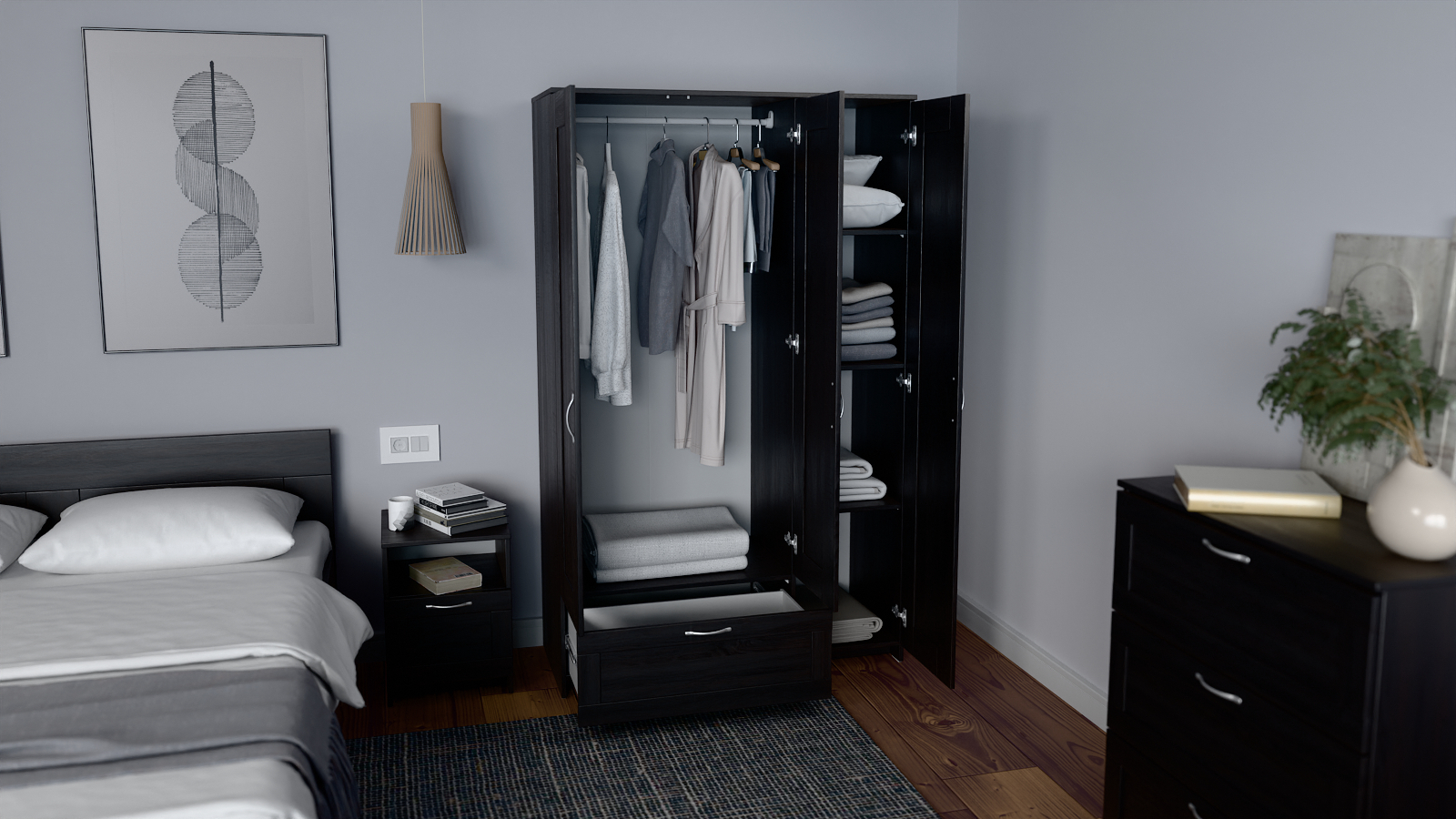 Шкаф трехдверный с ящиком Istra, цвет Дуб Венге 50x117 — купить в Озерце