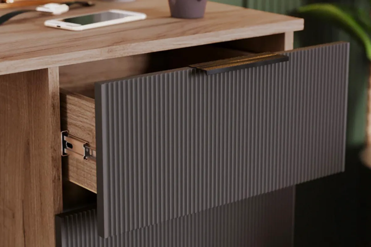 Стол письменный Графит (Дуб Крафт Табачный/Холст Вулкан) — Мебель-центр Озерцо