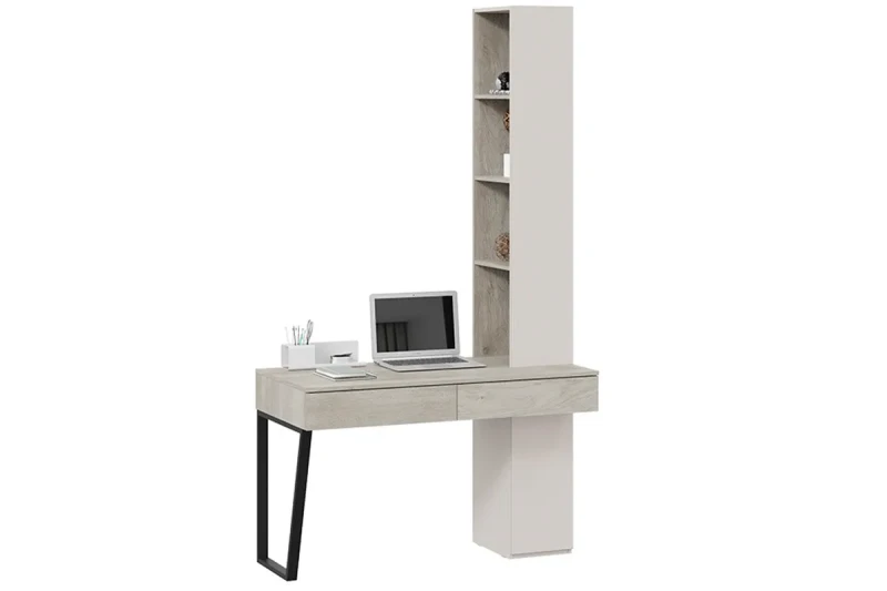 Стол письменный со шкафом Порто СМ-393.15.012 (Кашемир матовый / Баттл рок / Кашемир сатин) — Мебель-центр Озерцо