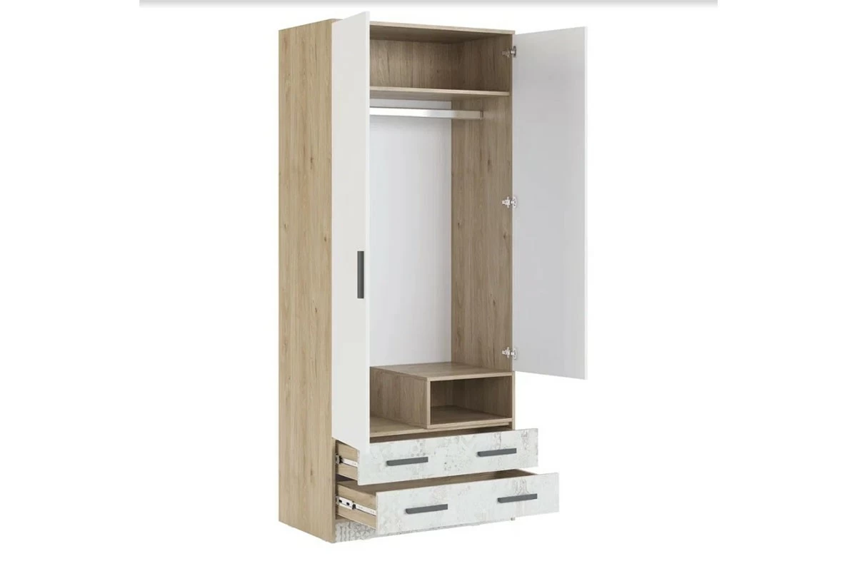 Шкаф двухдверный Алиса Мод. 9 (Гикори Джексон/Спринт/Белый) в мебель-центре Озерцо