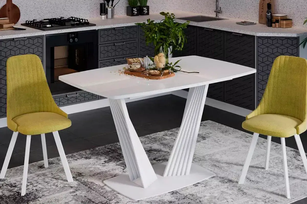 Стол раздвижной Тип 1 Фабио (Белый матовый/Стекло глянцевое белое) - купить в Озерце