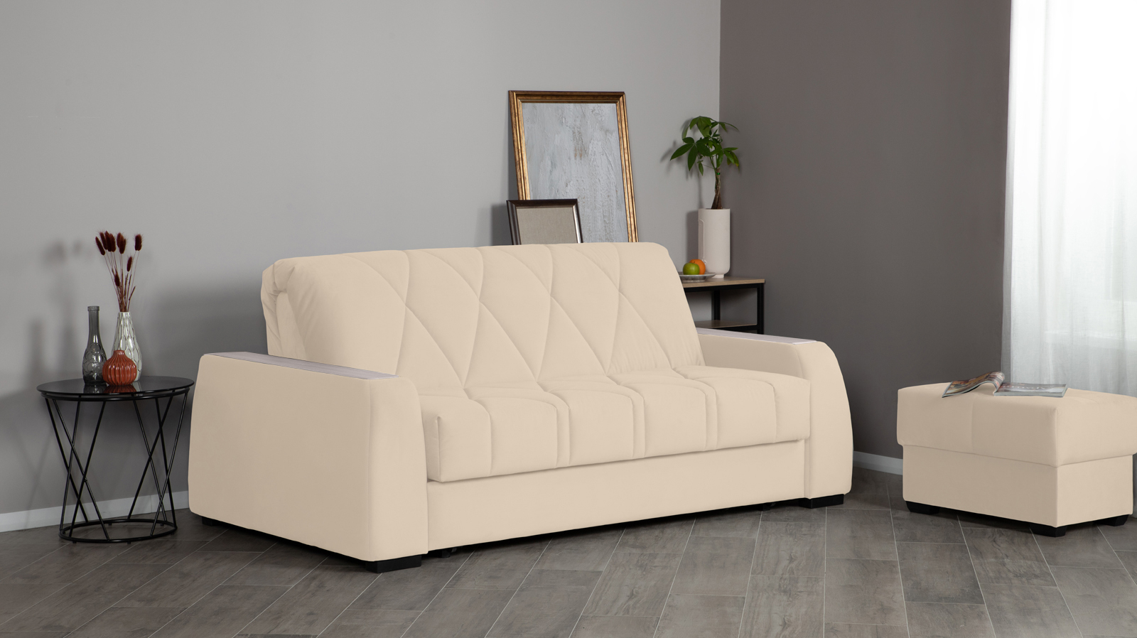 Диван - кровать Domo Pro с накладкой цвета ясень, стежка ромб, ткань Sky Velvet 21 160x216 — в мебель-центре Озерцо