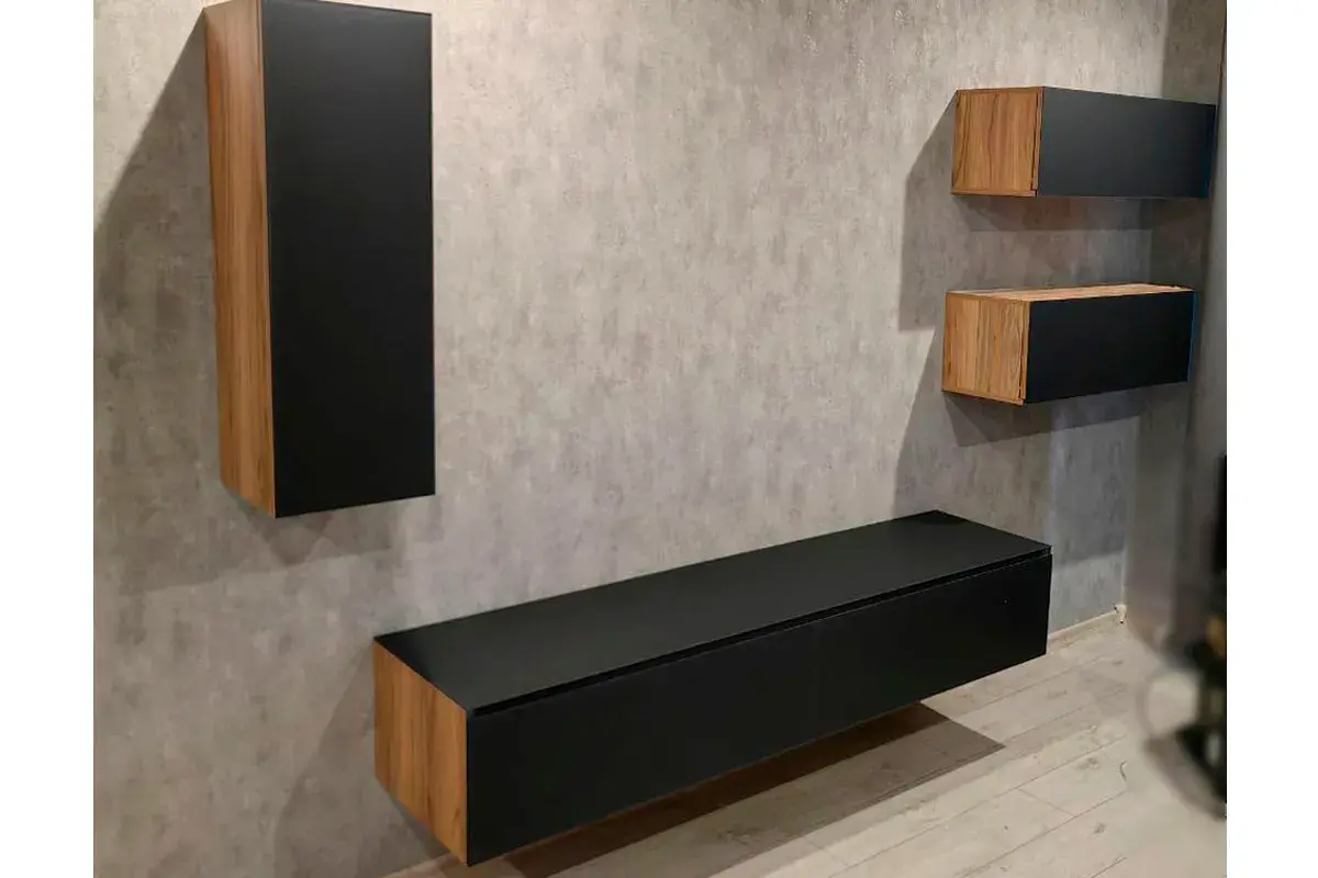 Тумба для теле- и радиоаппаратуры Глосс ТД-319.03.11 (Яблоня Беллуно/Cтекло/Графит матовый) — Мебель-центр Озерцо