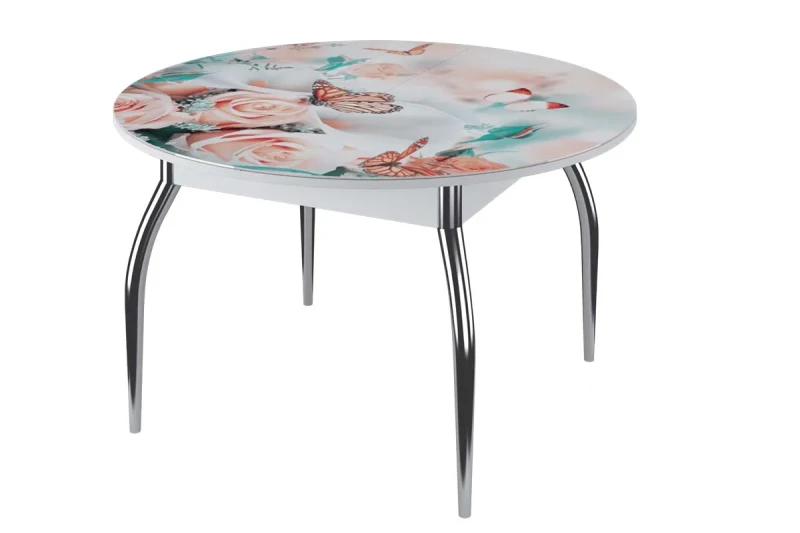 Стол обеденный Бостон круглый на опоре триумф (рис. Бабочки) - купить в Озерце