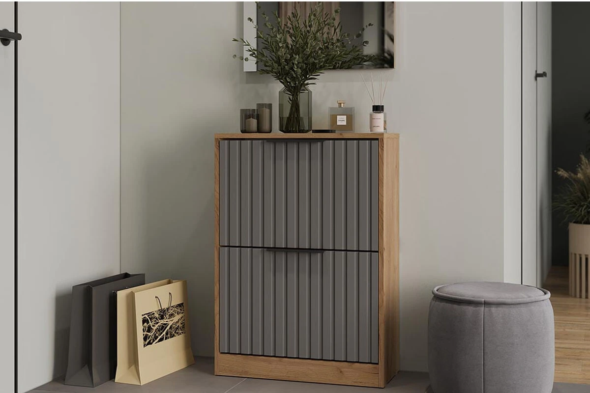 Тумба для обуви Хилтон Исп.2 (Дуб Крафт золотой/Графит матовый) — Мебель-центр Озерцо