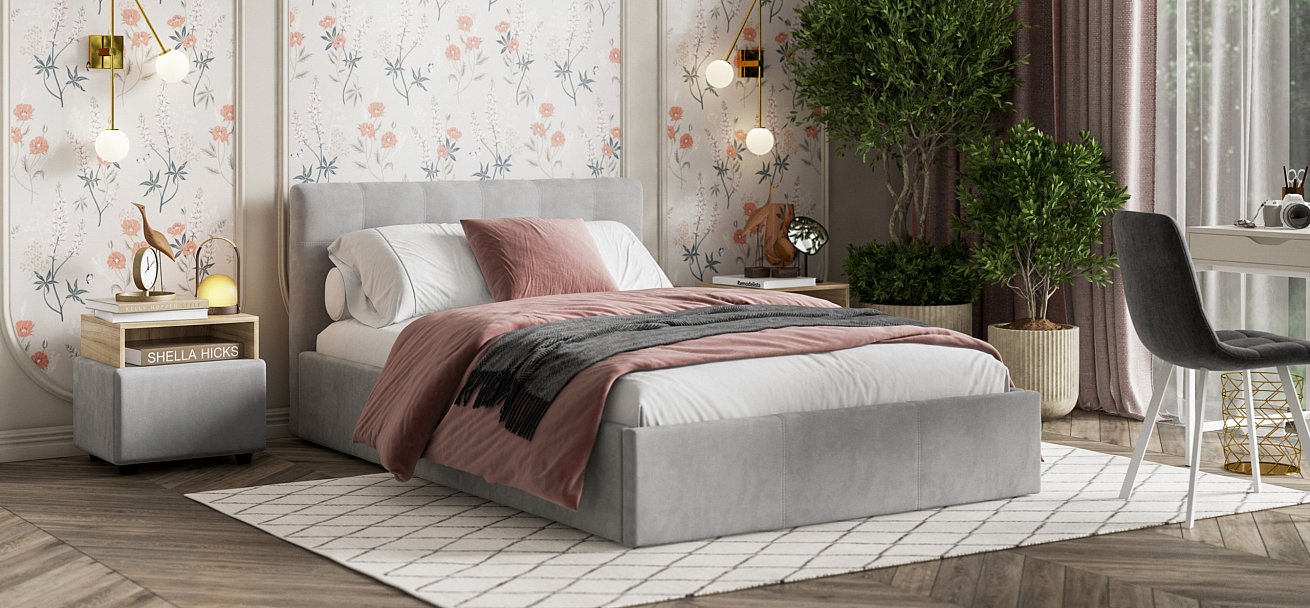 Кровать Белла 140*200 велюр Monolit сталь - купить в Озерце