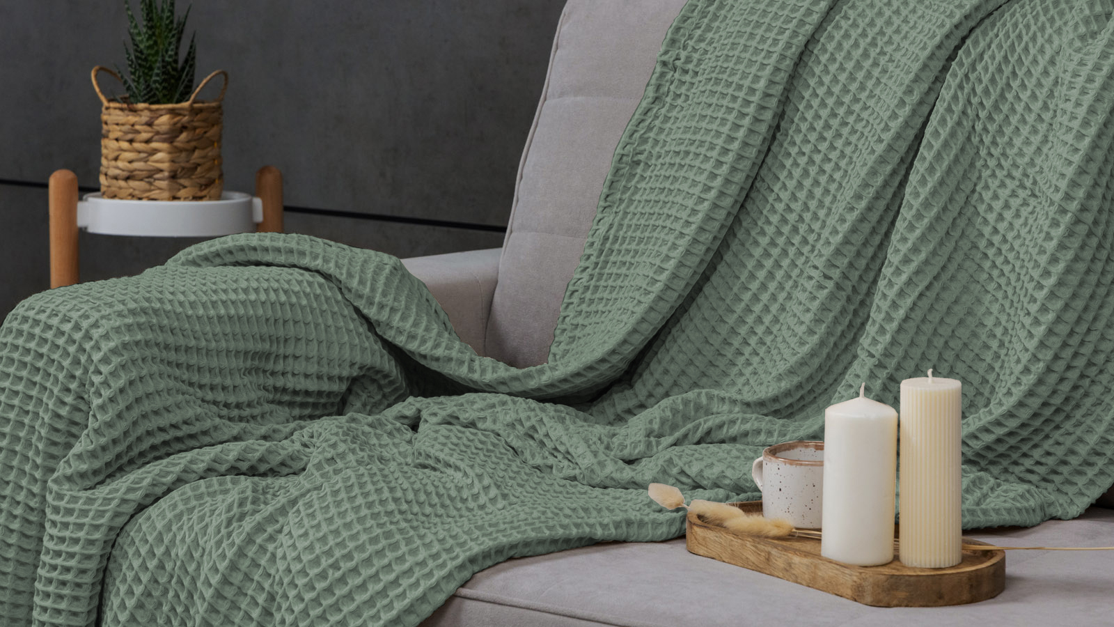 Покрывало хлопковое Waffle, цвет: ментол 220x230 в мебель-центре Озерцо