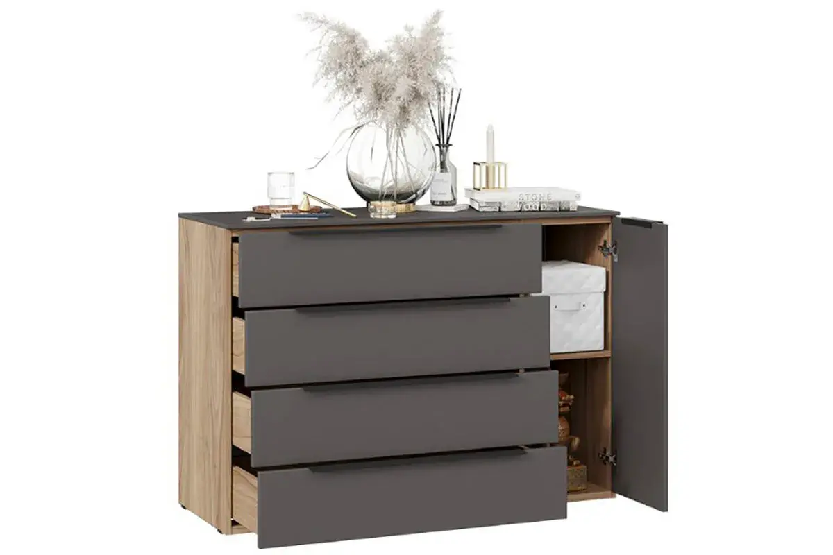 Комод комбинированный Порто ТД-393.04.02 (Яблоня Беллуно/Графит софт) — Мебель-центр Озерцо