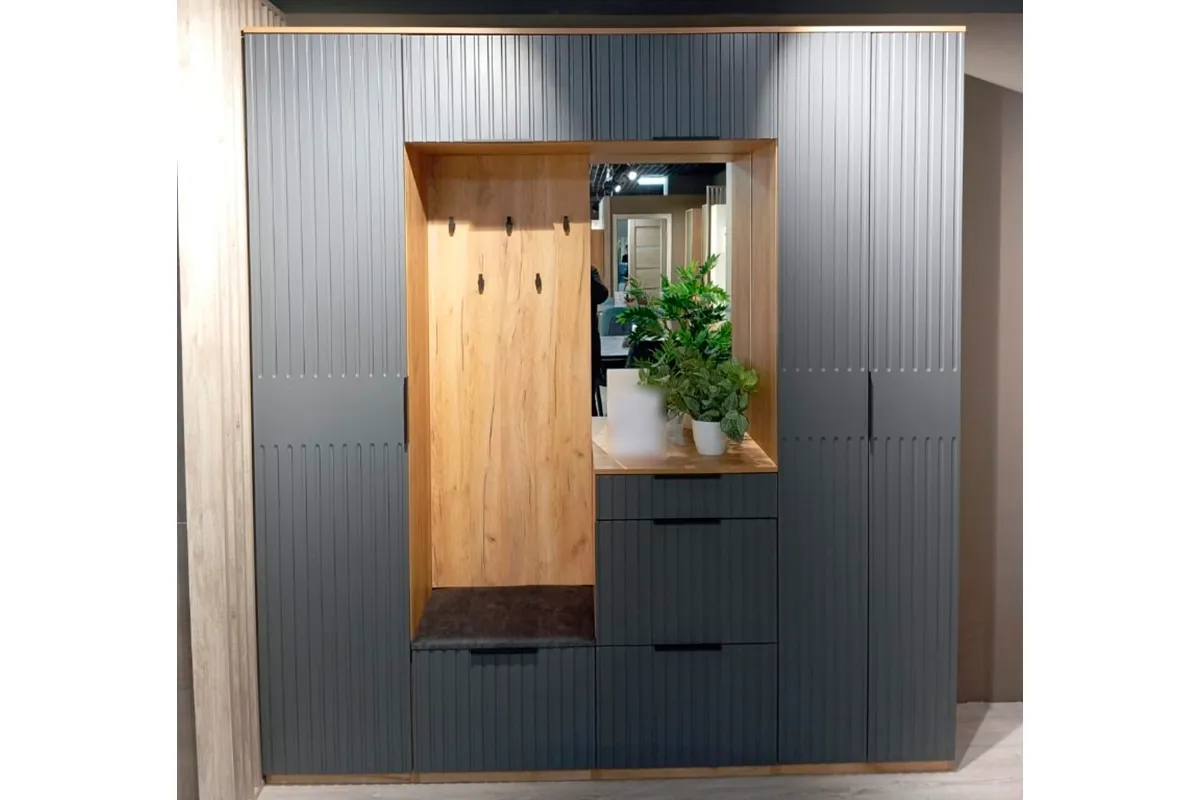 Тумба для обуви Хилтон Исп.2.1 (Дуб Крафт золотой/Графит матовый) — Мебель-центр Озерцо