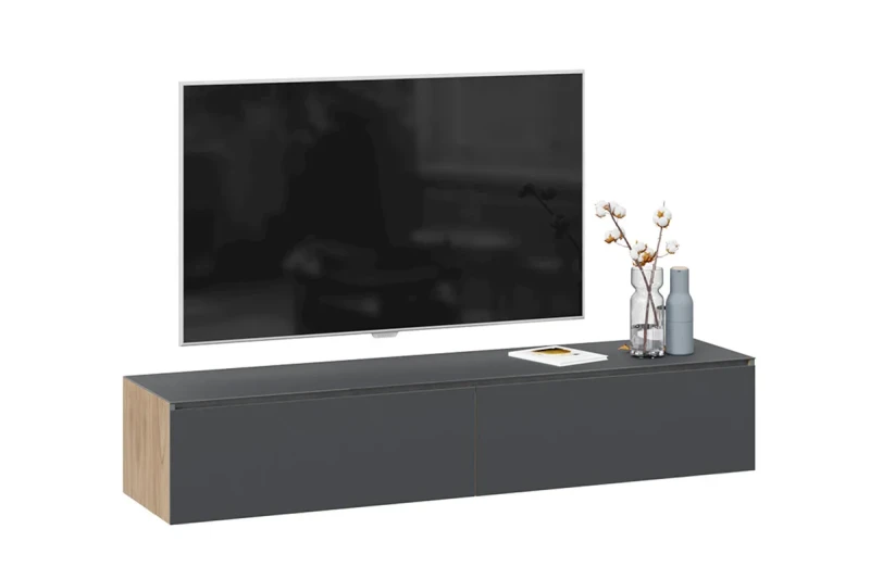 Тумба для теле- и радиоаппаратуры Глосс ТД-319.03.11 (Яблоня Беллуно/Cтекло/Графит матовый) — Мебель-центр Озерцо