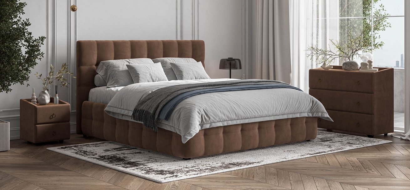 Босс Кровать+ПМ 180*200 Велюр Монолит мокко - купить в Озерце