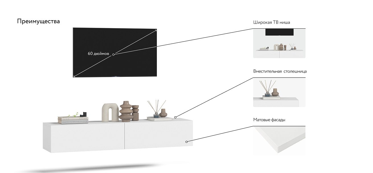 ТВ Тумба BOSS STANDART 140 Белая — Мебель-центр Озерцо