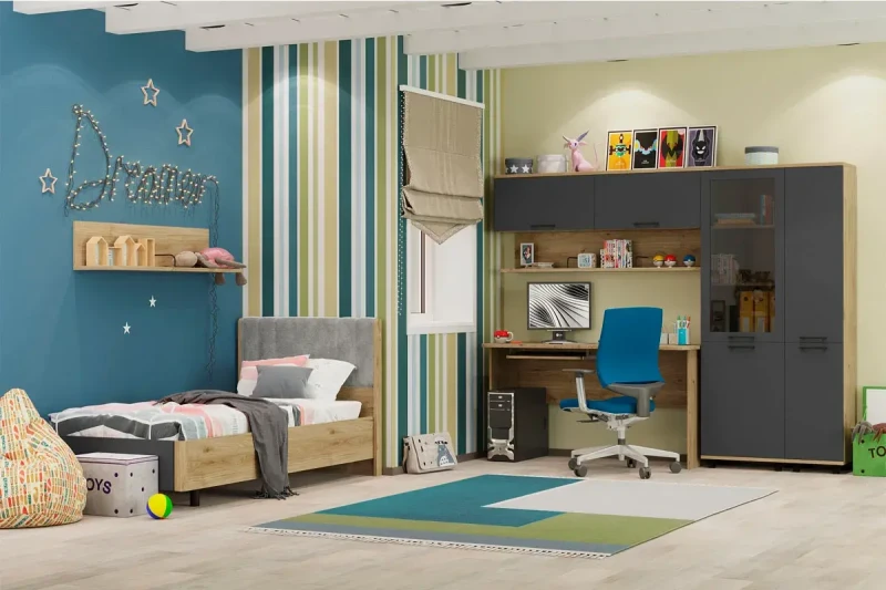 Детская Грейс композиция 2 (Гикори Джексон Светлый/Антрацит Матовый) — Мебель-центр Озерцо