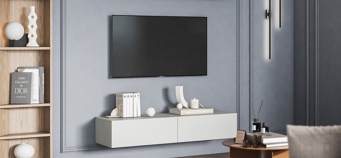 ТВ Тумба BOSS STANDART 140 Шиншилла серая — Мебель-центр Озерцо