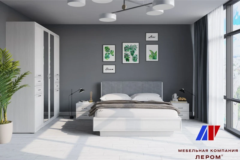 Готовый комплект для спальни СК-1002-СЯ-В (Снежный Ясень/Велюр) - купить в Озерце