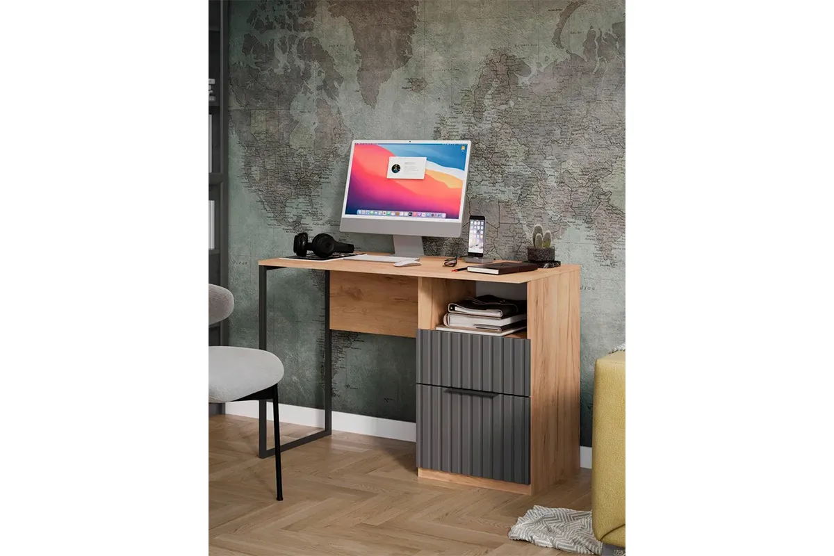 Стол письменный Хилтон Тип 1 (Дуб Крафт золотой/Графит матовый) — Мебель-центр Озерцо