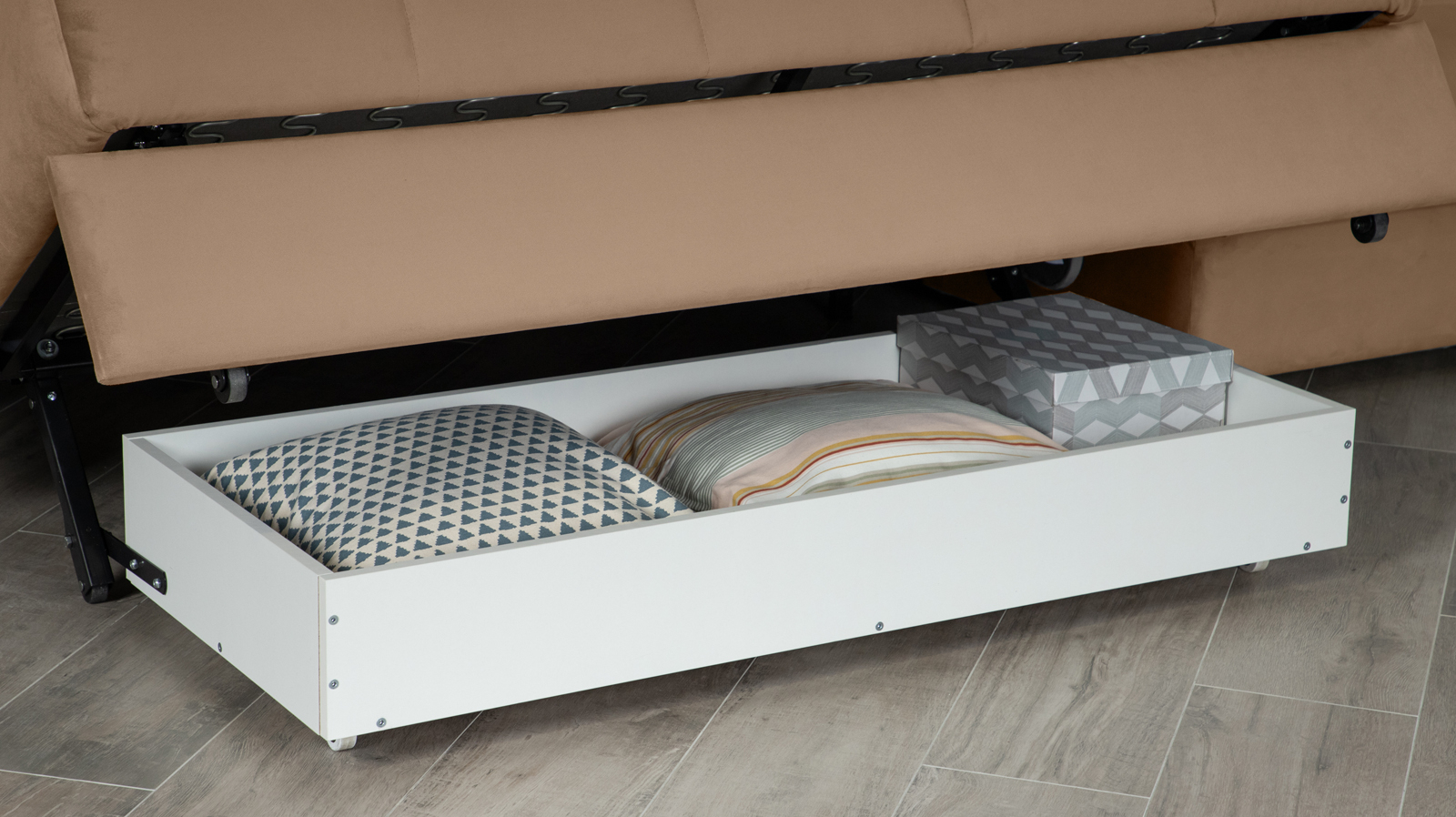 Диван - кровать Domo Pro с накладкой цвета ясень, стежка ромб, ткань Casanova Beige 160x216 — в мебель-центре Озерцо