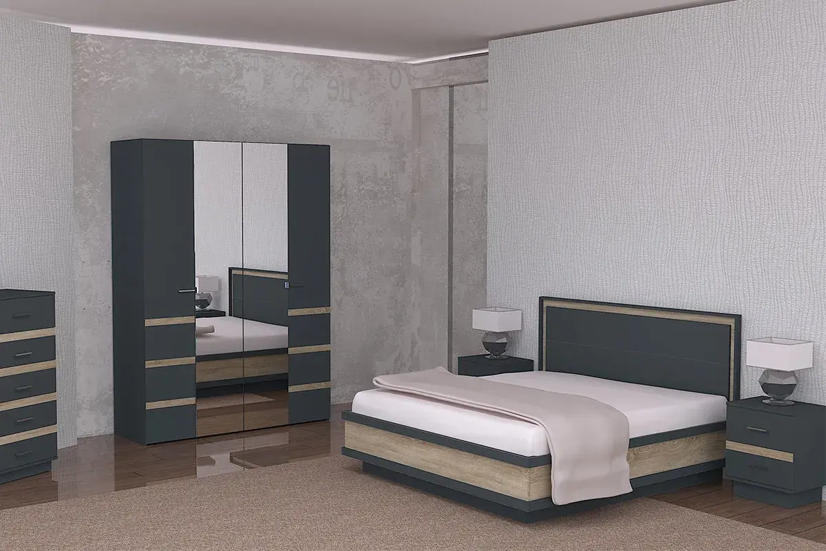 Тумба прикроватная Анона 2 (Темно-серый/Дуб Сонома) — Мебель-центр Озерцо