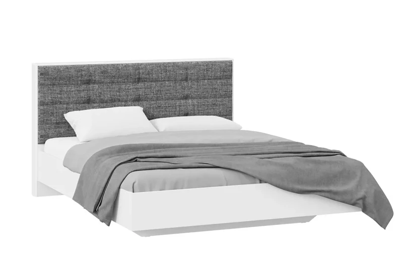Кровать без ПМ Тесса 160х200 (Белый Жемчуг/Рогожка серая) - купить в Озерце