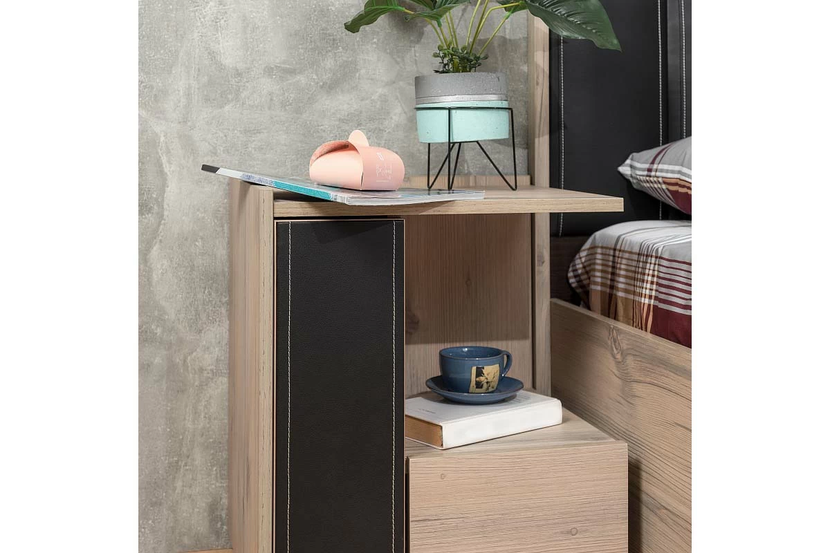 Nature 42 Тумба прикроватная  (Гаскон Пайн/Чёрный) — Мебель-центр Озерцо