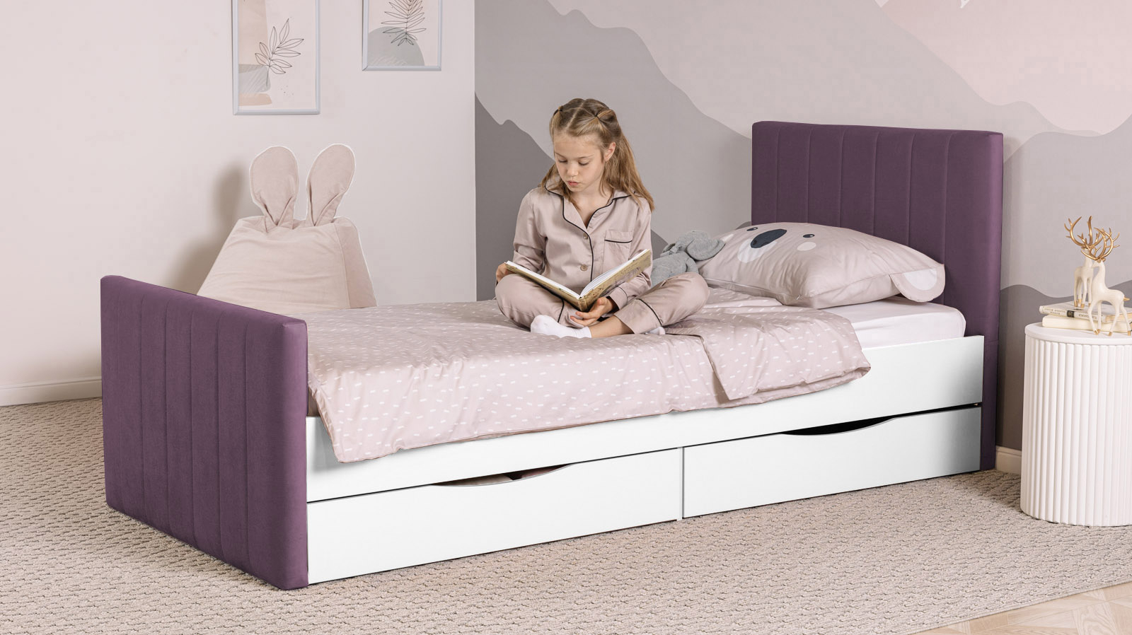 Кровать подростковая Olly, цвет: Белый базовый, Тк. Sky Velvet 10 90x200 — Мебель-центр Озерцо