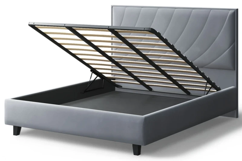 Кровать на опоре София с ПМ и бельев. ящ 140х200 (Бренди лайт 28/Серый) - купить в Озерце