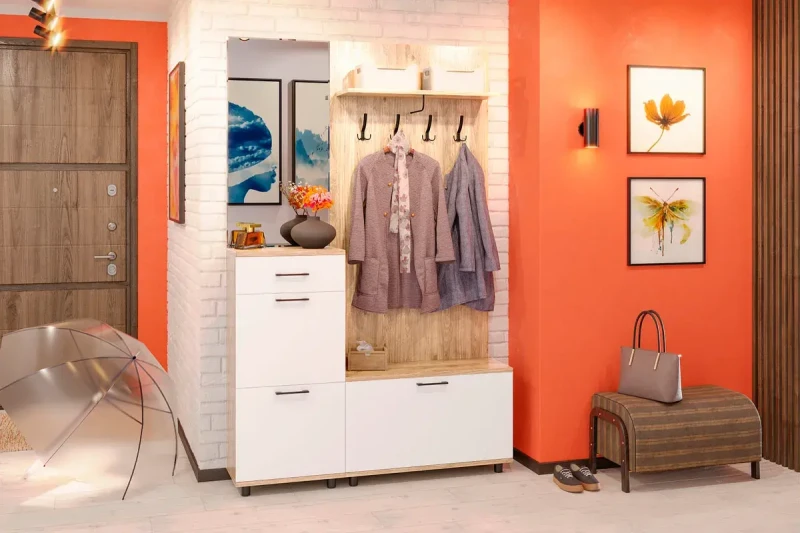 Прихожая Грейс комплект 9 (Гикори Джексон Светлый/Белый Бриллиант Глянцевый) — Мебель-центр Озерцо