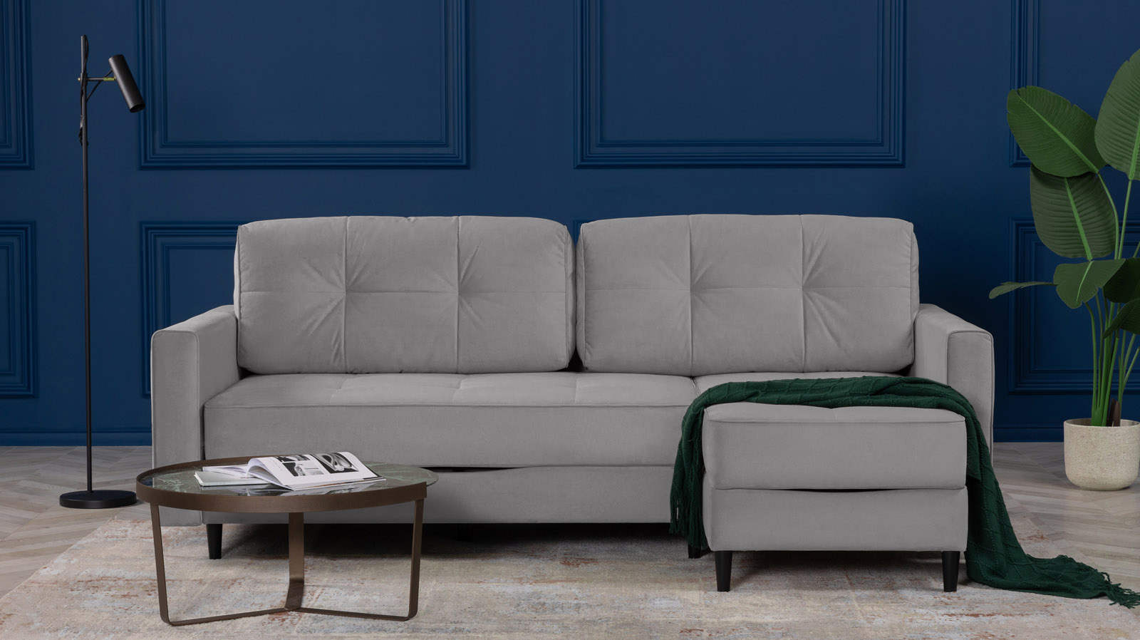 Диван Amani Pro угловой с широкими подлокотниками, ножки: пластик, Тк. Sky Velvet 08 156x237 — купить в Озерце