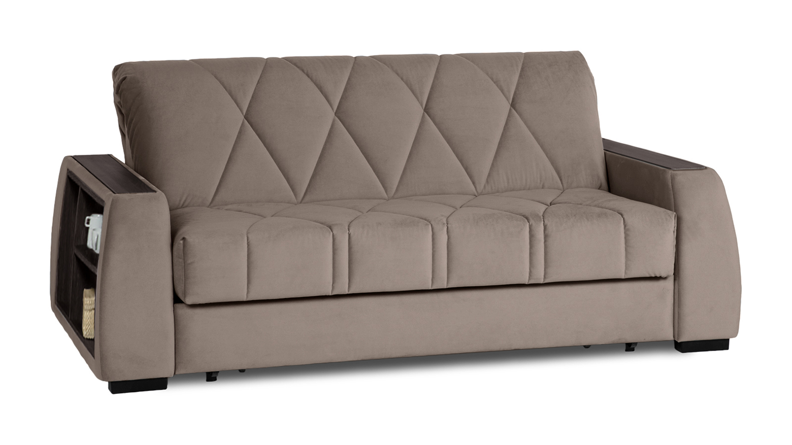 Диван - кровать Domo Pro с полками цвета венге, стежка ромб, ткань Sky Velvet 17 140x216 — купить в Озерце