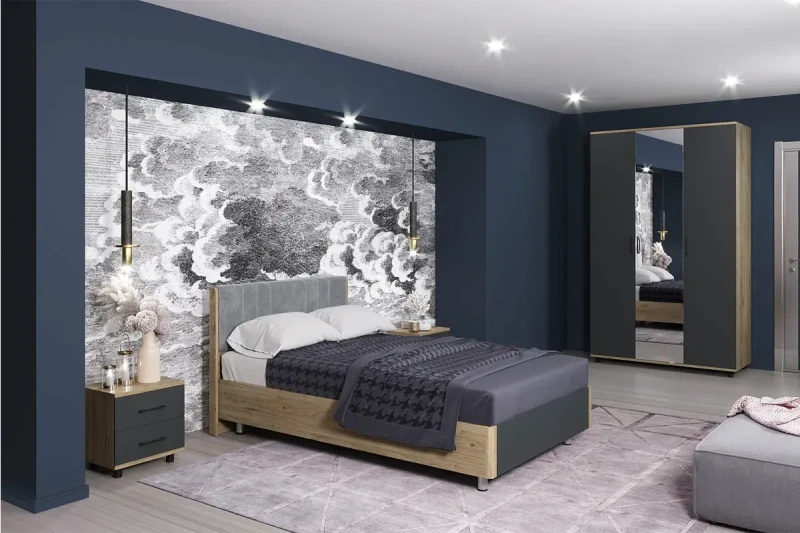 Спальня Грейс комплект 2 (Гикори Джексон Светлый/Антрацит матовый) - купить в Озерце