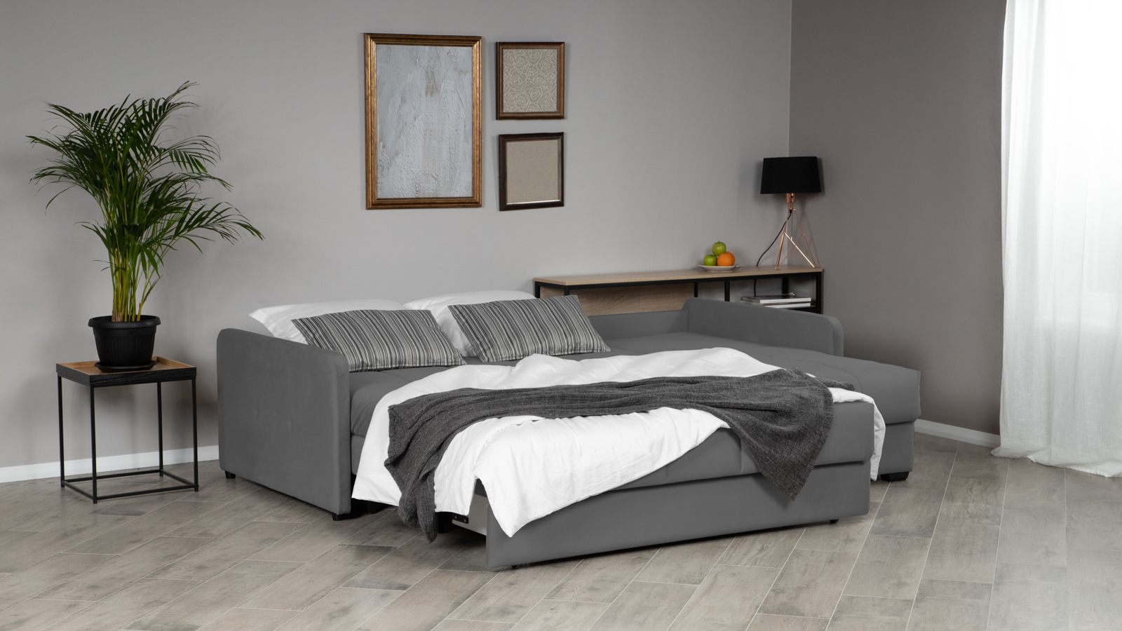 Диван угловой Domo Pro с узкими подлокотниками, стежка квадрат, ткань Sky Velvet 16 160x216 — купить в Озерце