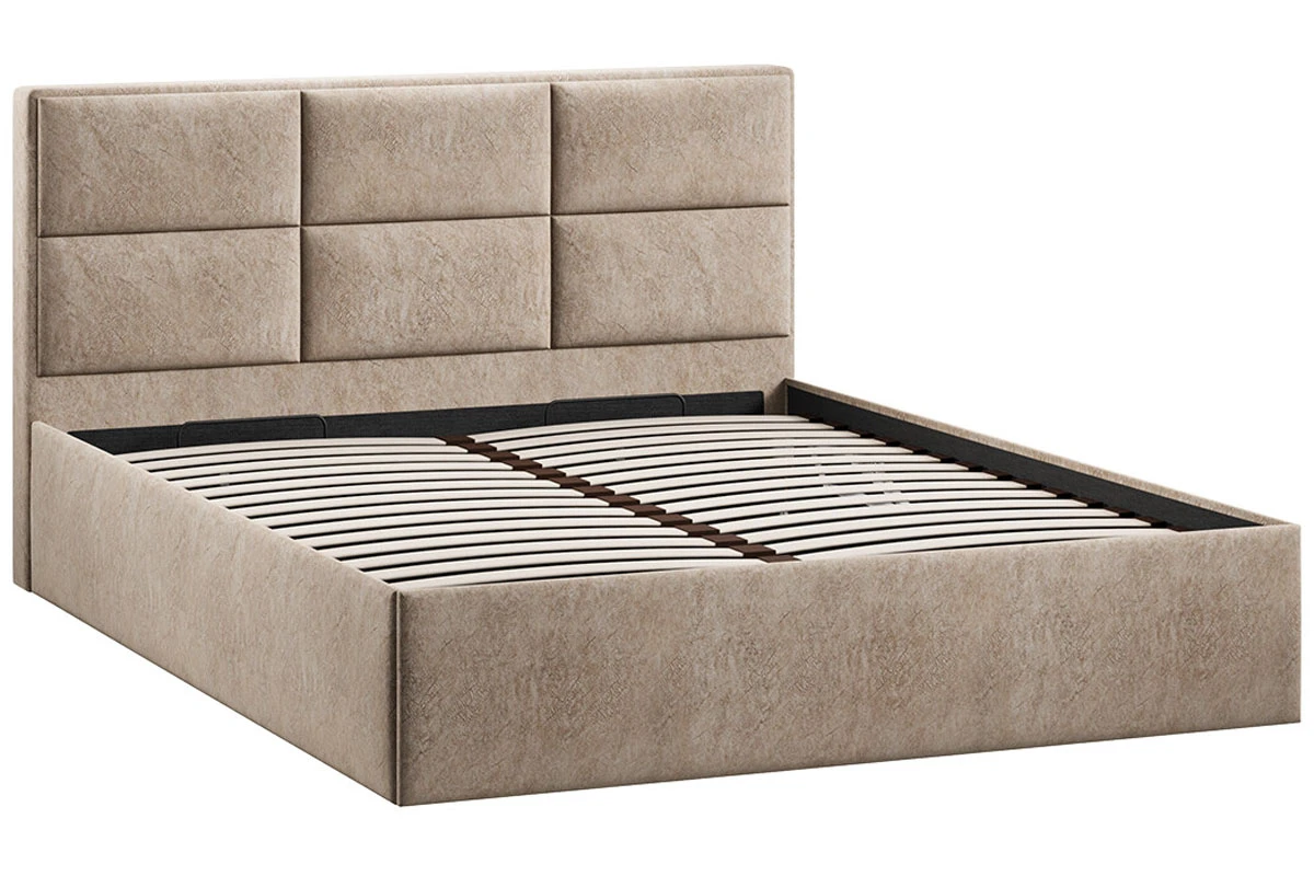 Кровать Стелла с ПМ Тип 1 и заглушиной 160х200 (Микровелюр/Wellmart Dark Beige) - купить в Озерце