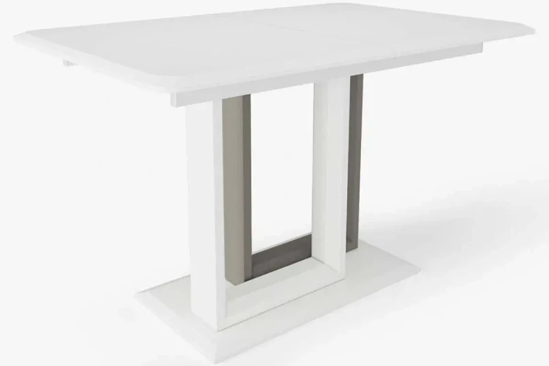 Стол обеденный Тетрис 1200(1600) (Белая шагрень / рама серая / 1 нога - белая шагрень, 2 нога - грей / Белая шагрень) - купить в Озерце