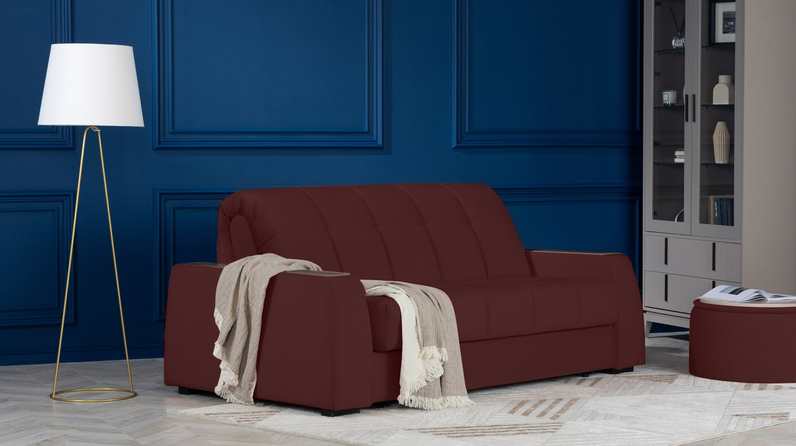 Диван - кровать Domo Pro с накладкой цвета венге, стежка квадрат, ткань Sky Velvet 32 140x216 — в мебель-центре Озерцо
