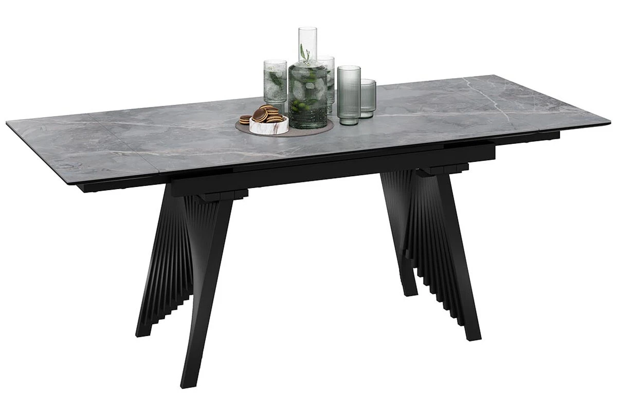 Стол обеденный Шелдон Тип 1 (Черный муар/Керамика матовая серый мрамор) - купить в Озерце