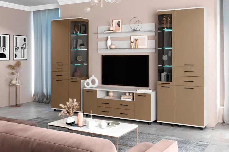 Гостиная Грейс комплект 12 (Снежный Ясень/Латте Матовый) — Мебель-центр Озерцо