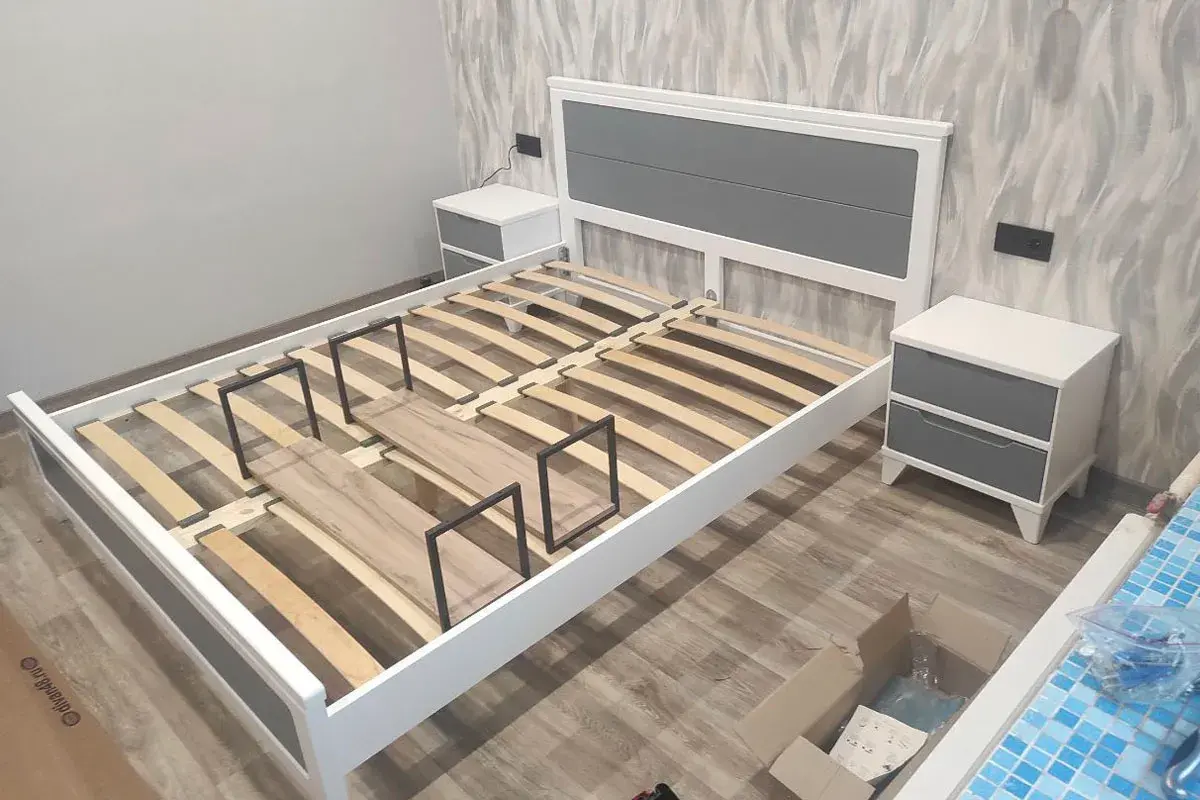 Кровать Соня (массив) 160х200 (Белый/Серый) - купить в Озерце