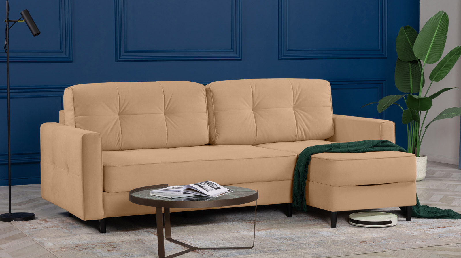 Диван Amani Pro угловой с широкими подлокотниками, ножки: пластик, Тк. Casanova Beige 156x237 — купить в Озерце