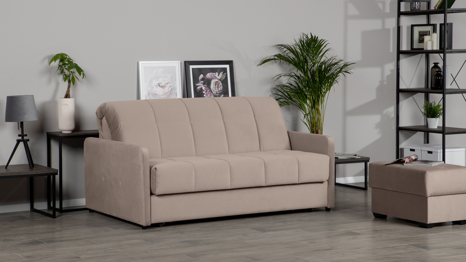 Диван - кровать Domo Pro с узкими подлокотниками, стежка квадрат, ткань Sky Velvet 17 180x216 — в мебель-центре Озерцо
