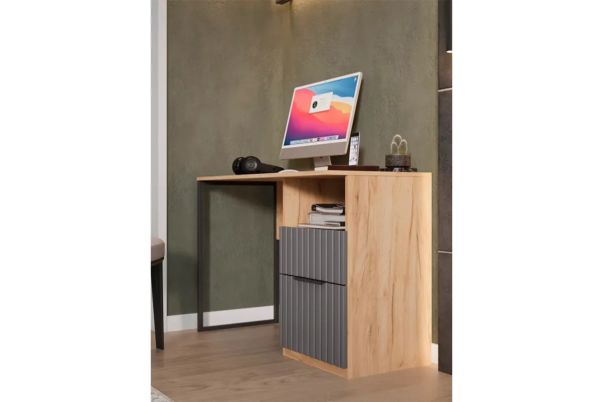 Стол письменный Хилтон Тип 1 (Дуб Крафт золотой/Графит матовый) — Мебель-центр Озерцо