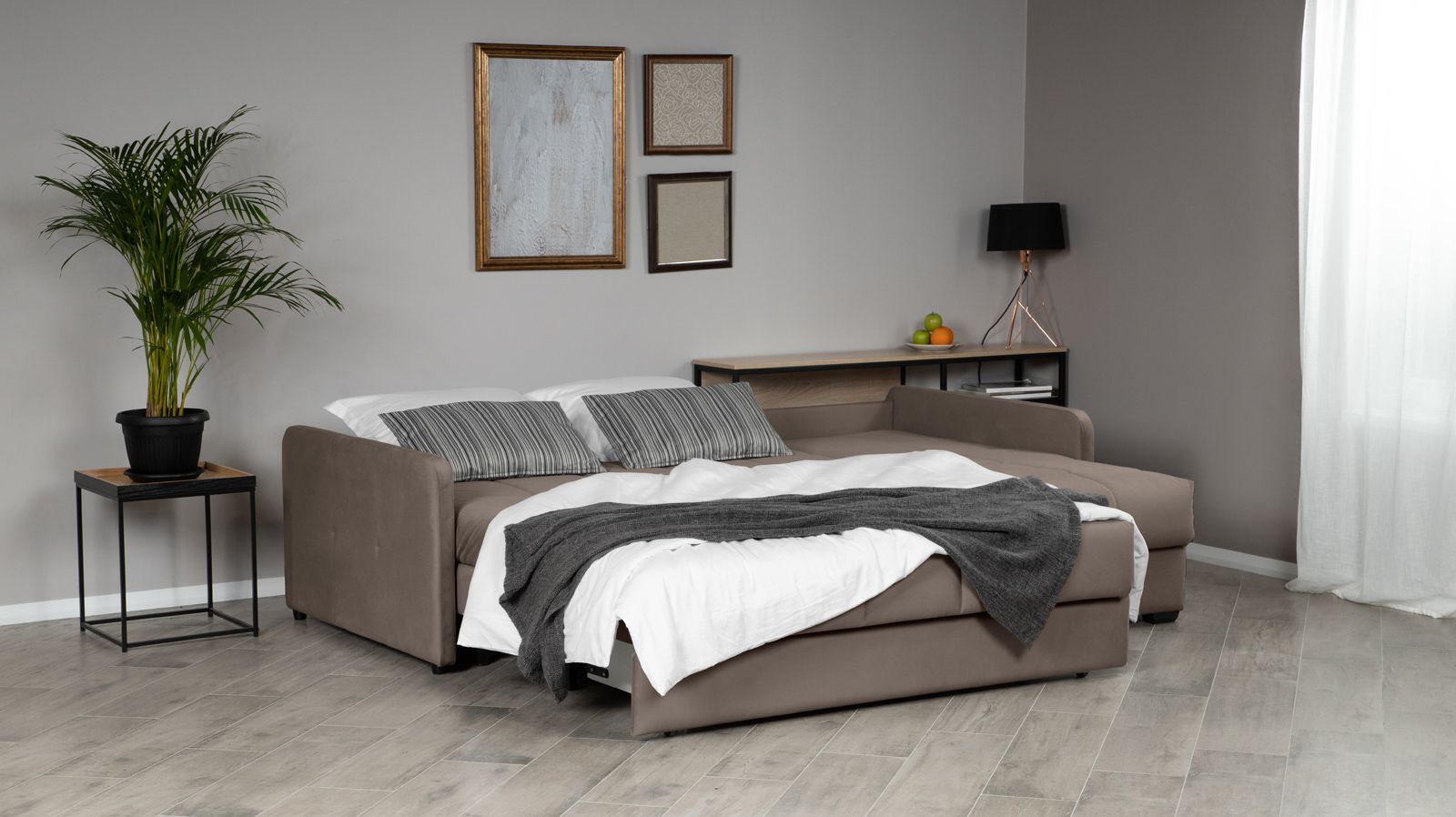 Диван угловой Domo Pro с узкими подлокотниками, стежка квадрат, ткань Sky Velvet 02 180x216 — купить в Озерце