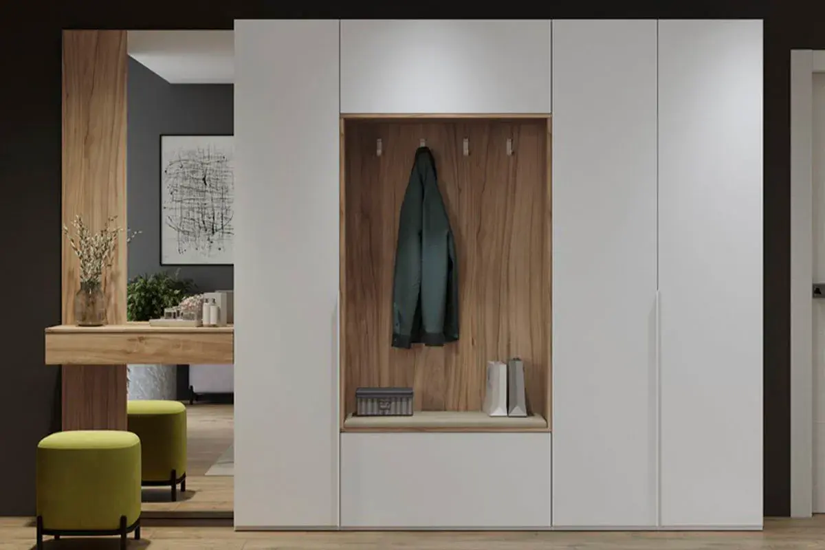 Секция с крючками Порто ТД-393.08.01 (Белый жемчуг/Яблоня беллуно/Белый софт) — Мебель-центр Озерцо