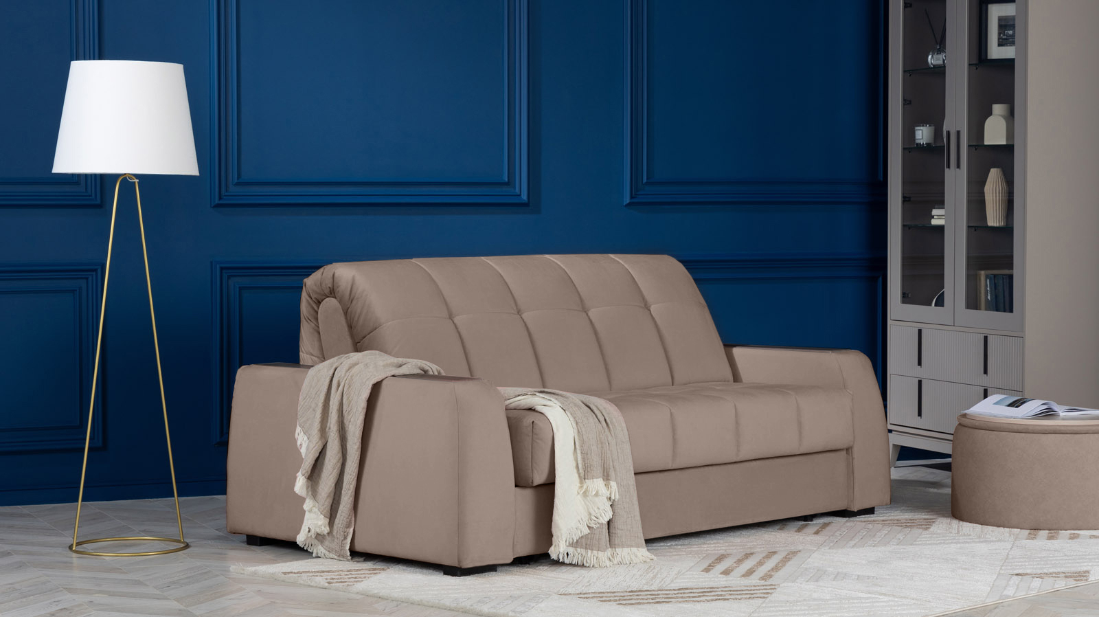 Диван - кровать Domo Pro с накладкой цвета венге, стежка квадрат, ткань Sky Velvet 17 180x216 — в мебель-центре Озерцо