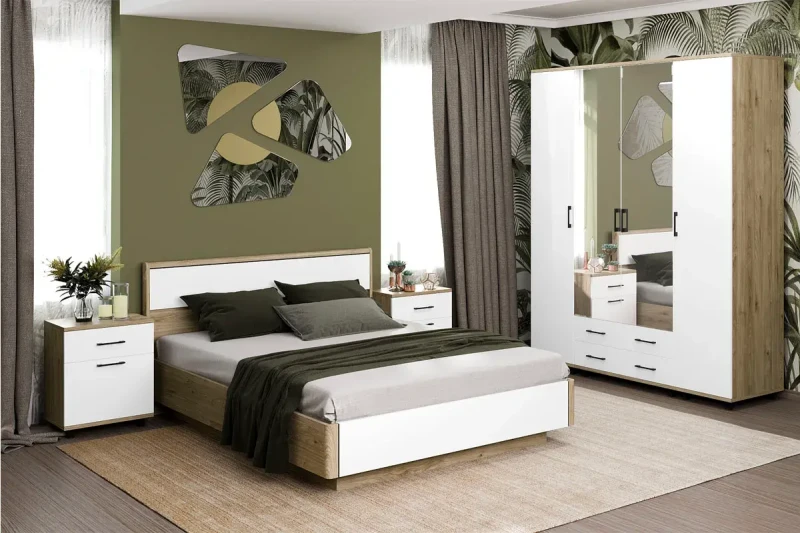 Спальня Грейс комплект 6 (Гикори Джексон Светлый/Белый Бриллиант Глянцевый) - купить в Озерце