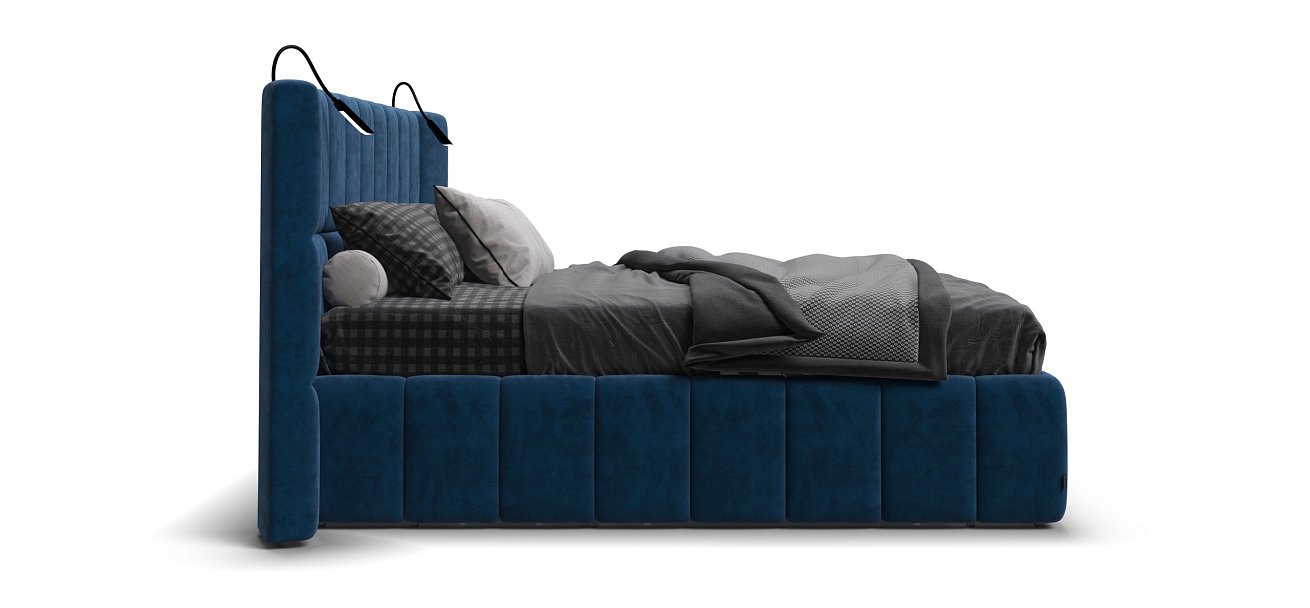 Босс ХО Кровать 180*200 Велюр Монолит синий - купить в Озерце